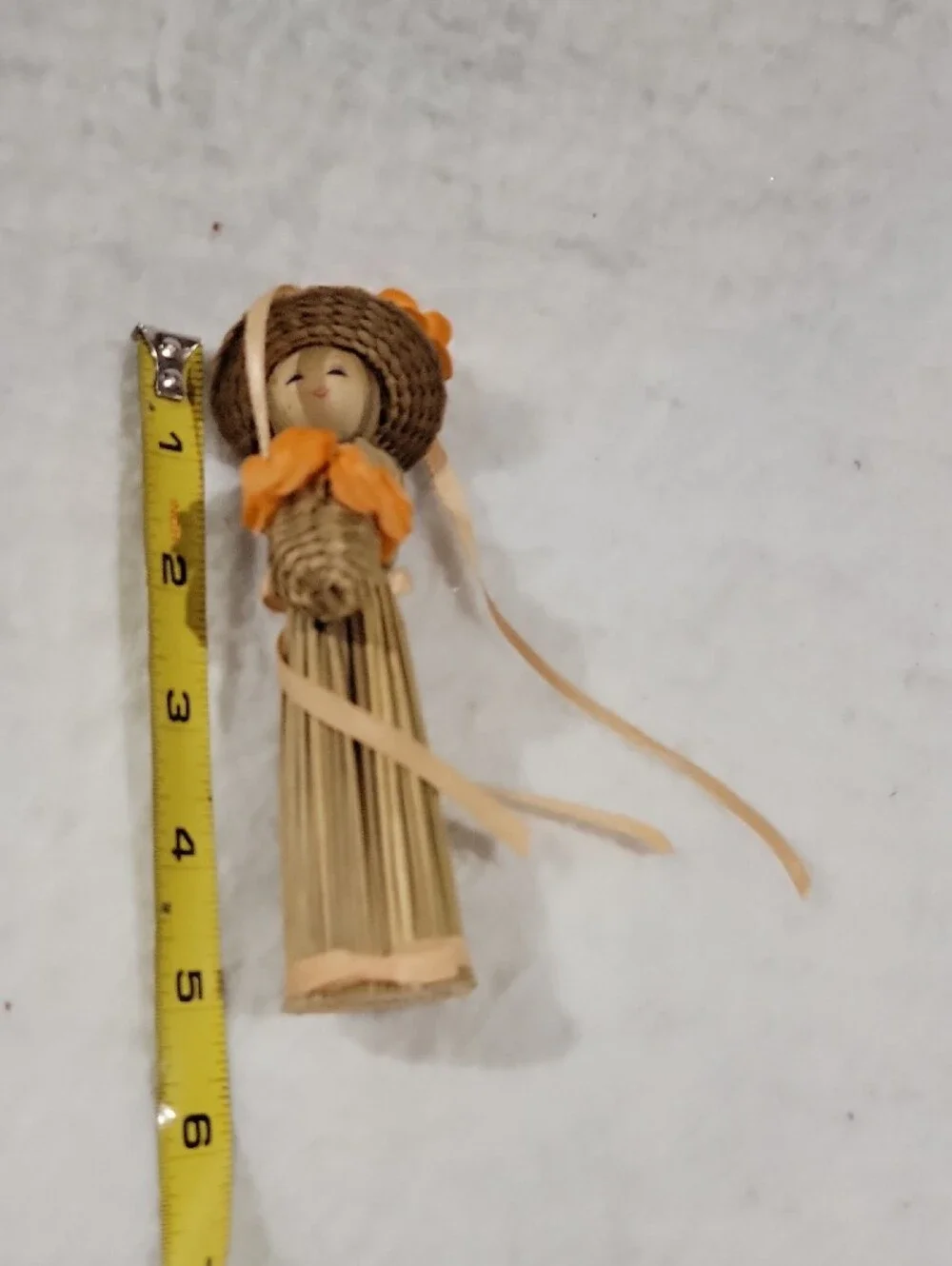 Handmade Korean Straw Doll with Orange Flowers And Ribbon Accents
